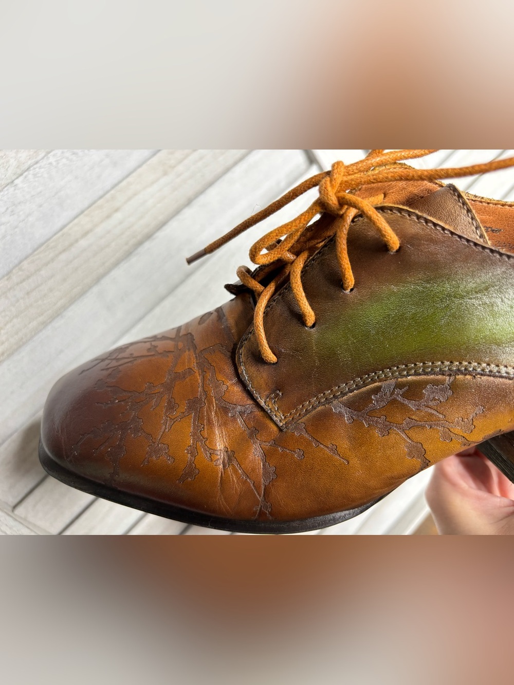 Spring Step L'Artiste Brown Green Ombre Leather Lace Up Oxford Heels Size 41 - Picture 9 of 16